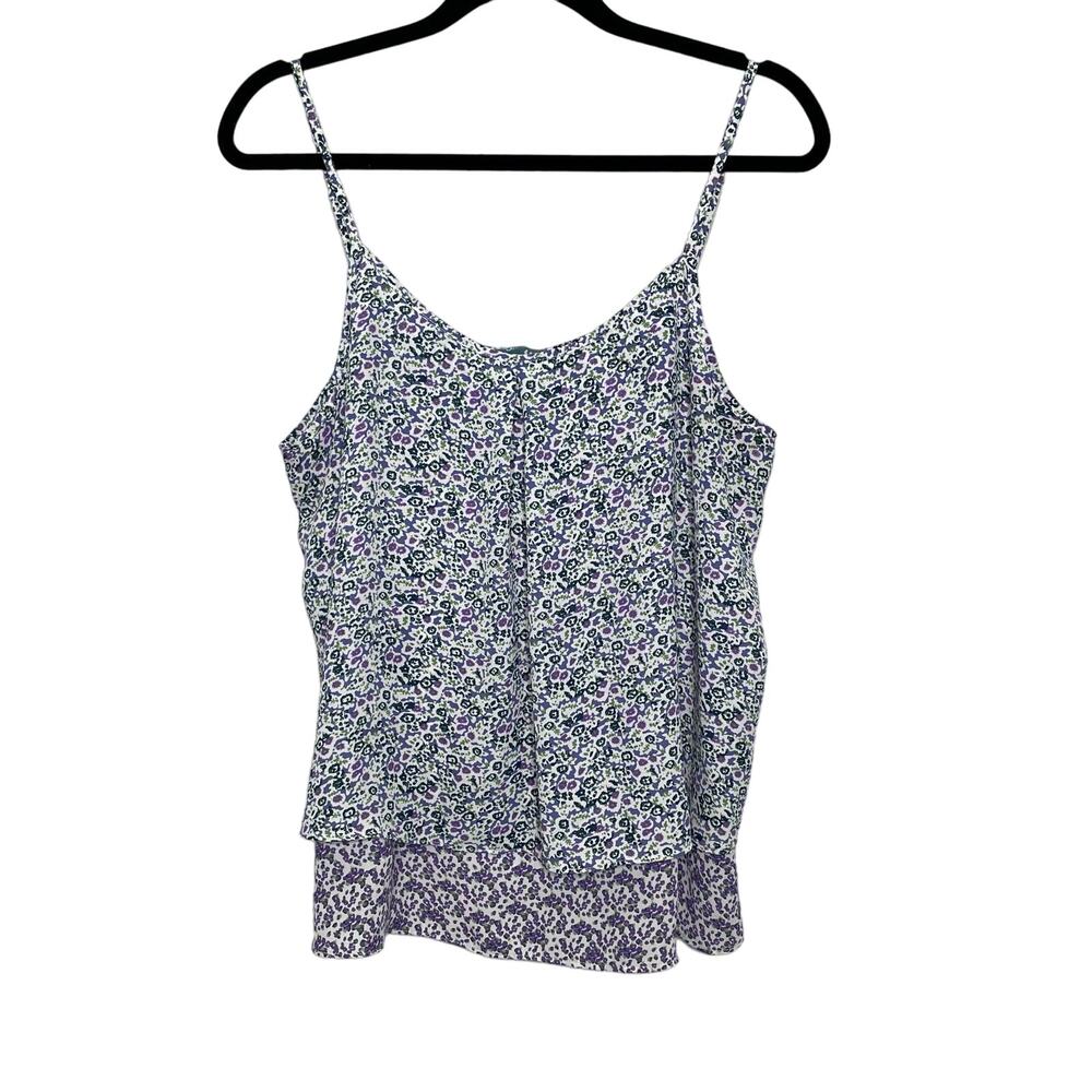 Fleur Bleve Tank Top Floral Sleeveless Spaghetti Strap Hi-Lo‎ Hem Multicolor L